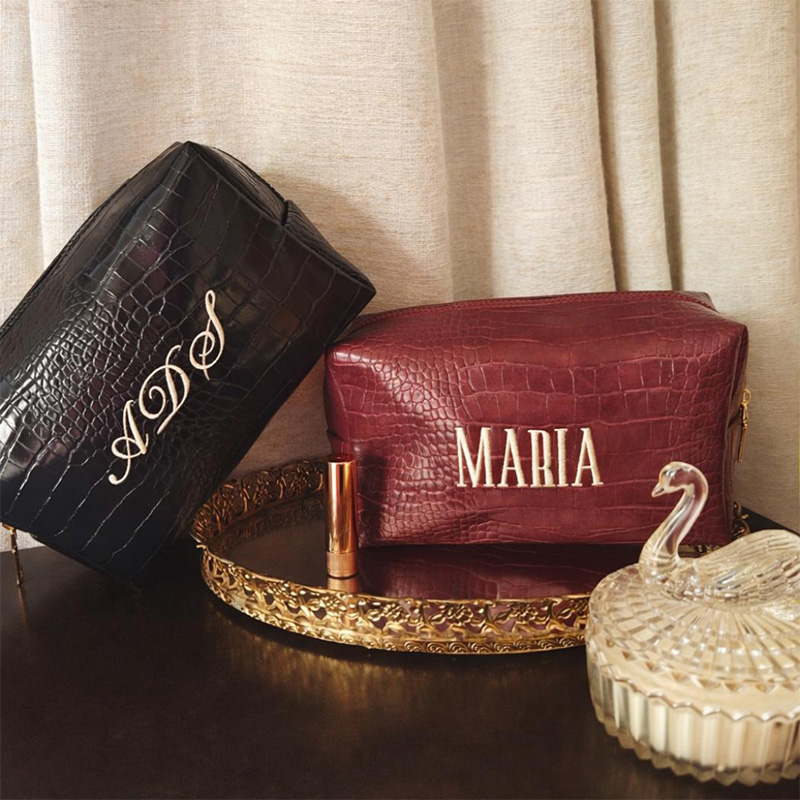 Luxury Bags Vegan Leather - Bolsa de Maquillaje Bordada con Diseño